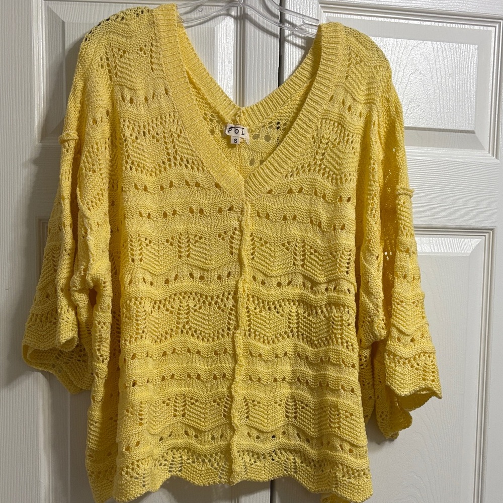 POL Yellow Open-Weave V-Neck Sweater BRAND NEW - Picture 8 of 15